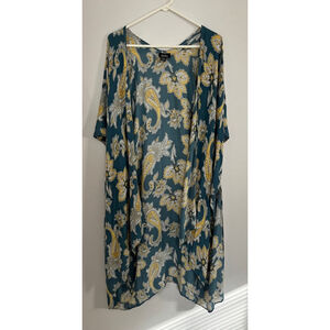 Nicole Miller Teal and Yellow Floral Poncho